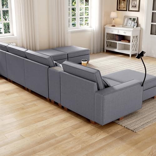 123" U-Shaped Modular Sofa with Storage, 4 Seats, Convertible Bed & Phone Holder"