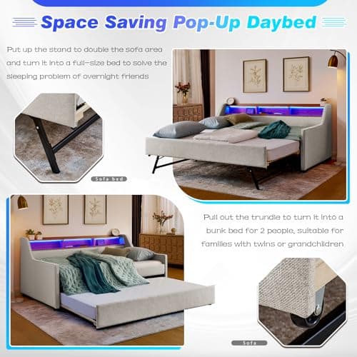 Twin Daybed with Pop Up Trundle and Wireless Charger