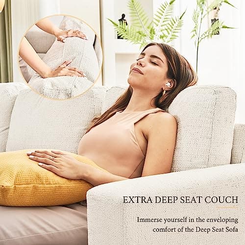 AMERLIFE Beige Chenille 89" Extra Deep 3 Seater Sofa Couch