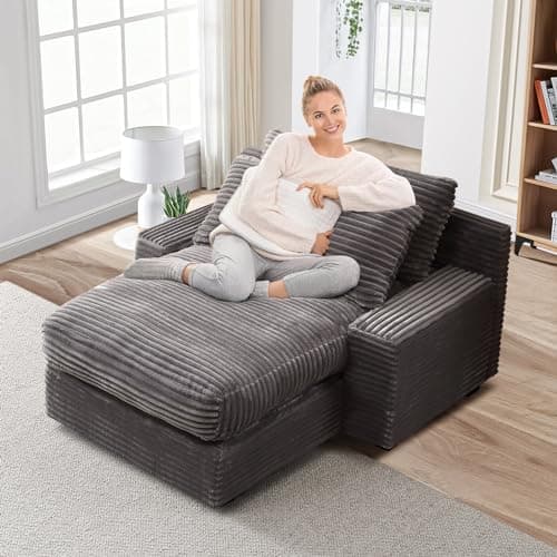 Antetek Grey 48" Corduroy Lounge Chair Sleeper Sofa