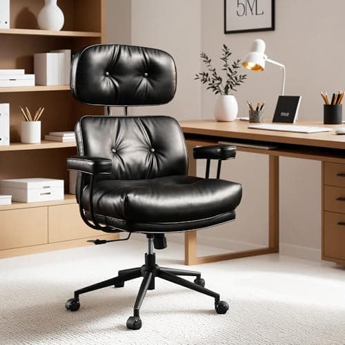 Ovios Mid-Century Modern Brown Suede Executive Chair with Thick Cushions and High Back