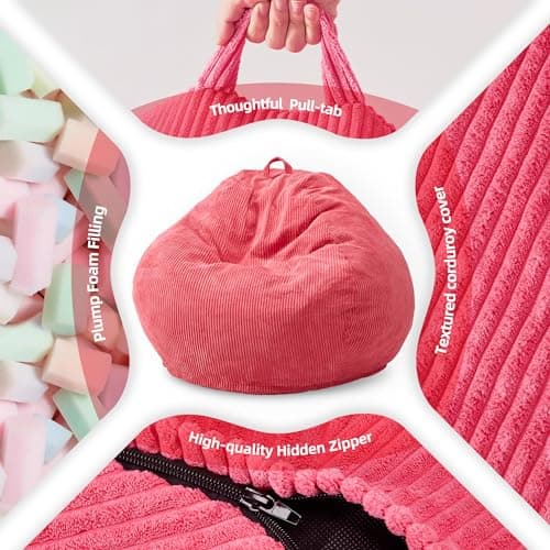 Teardrop Memory Foam Bean Bag Chair, Soft Pink Corduroy Cover