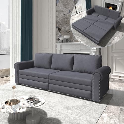 3-in-1 Queen Convertible Couch Bed Velvet Sleeper Sofa for Living Room