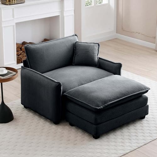 Oversized Chaise Lounge Chair with Ottoman for Bedroom and Living Room, Grey