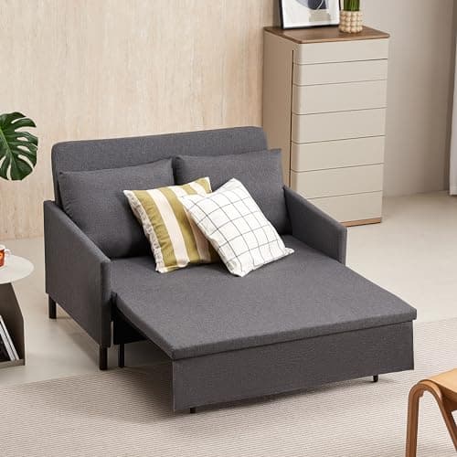 Convertible Sleeper Loveseat Sofa Couch with Pullout Bed and Storage - Ideal for Living Room, Bedroom, Balcony, RV - Dark Gray