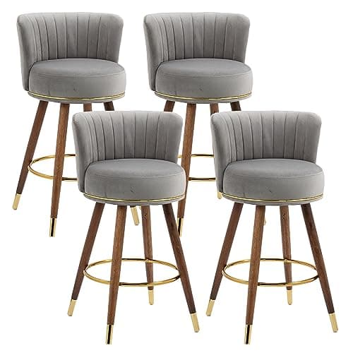 Mid Century Gold Ring Velvet Swivel Bar Stool Set (Black)