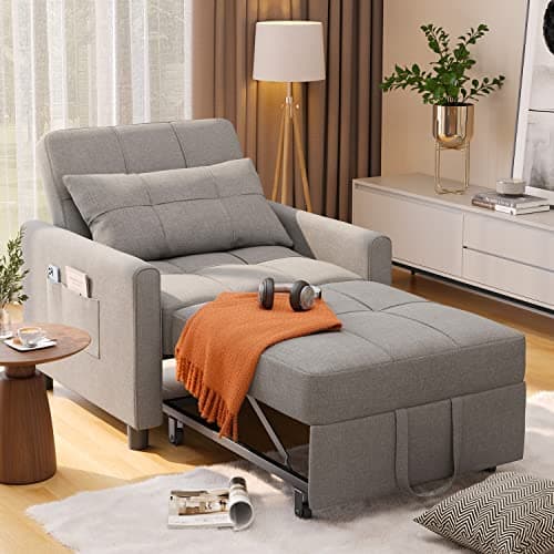 3-in-1 Convertible Futon Sofa Recliner, Dark Grey Linen Fabric Bed for Living Room Apartment