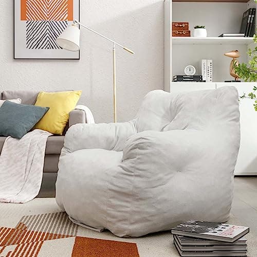 Bean Bag Chairs for Adults & Kids in Velvet Fabric, Beige