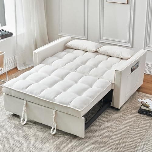 Black Velvet Futon Sofa Bed with Adjustable Backrest and Storage (Living/Bedroom)