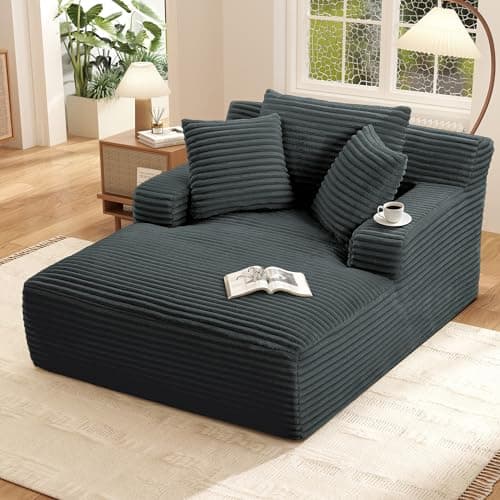 Fluffy Cloud Couch Oversized Chaise Lounge, Dark Grey, No Assembly, 400lbs Capacity