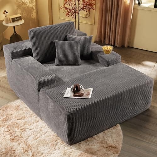 Oversized Chaise Lounge Chair - Black Faux Fur Sofa Bed (67"x48")