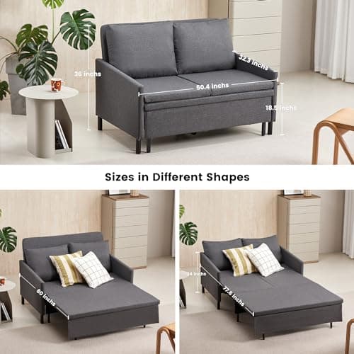 Convertible Sleeper Loveseat Sofa Couch with Pullout Bed and Storage - Ideal for Living Room, Bedroom, Balcony, RV - Dark Gray