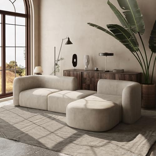 Acanva Luxury Modern Cream 4 Seater Sectional Sofa