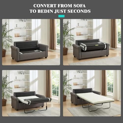 2-in-1 Pull Out Sofa Bed & Loveseat with Memory Foam, Grey