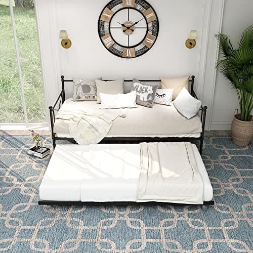 Premium Black Steel Slat Twin Daybed with Headboard