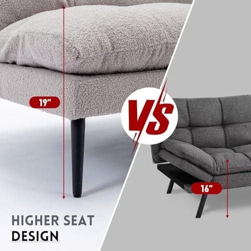 Modern Splitback Futon Couch Bed with Adjustable Backrest, Grey