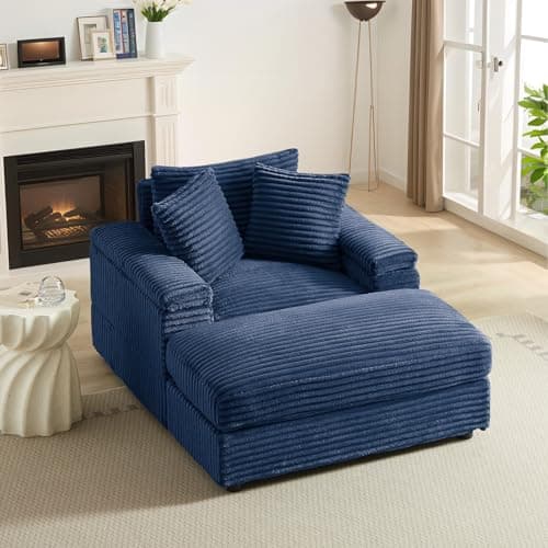 Upholstered Yellow Chaise Lounge Chair with Ottoman, 43.3" Corduroy Sectional