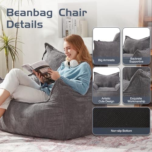 Giant Comfy Corduroy Bean Bag Chair with Armrests