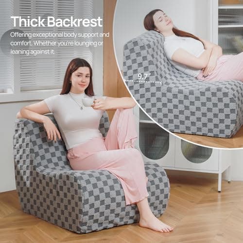 Cement Gray Bean Bag Chair with Footstool, Modern Lazy Sofa for Adults