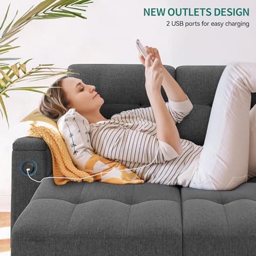 YITAHOME Double Sleeper L-Shaped Couch with Storage & USB Ports, Dark Gray