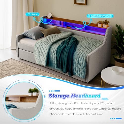 Twin Daybed with Pop Up Trundle and Wireless Charger