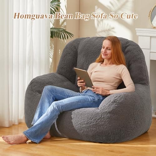 Homguava Giant Bean Bag Chair for Adults, Dark Grey Lazy Lounger with Filler Included