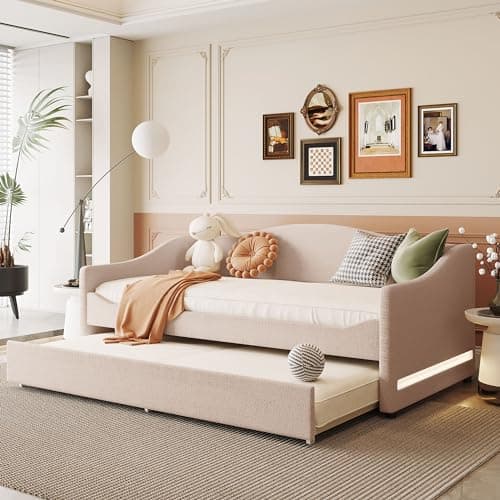 Twin Size Upholstered Daybed with Trundle and LED Light, Gray for Guest Room and Apartment
Twin Size Teddy Fleece Day Bed Frame with Solid Wood Slats, Gray for No Spring Box Needed Bedroom
Twin Size Daybed with Trundle and LED Light, Easy Assembly Da