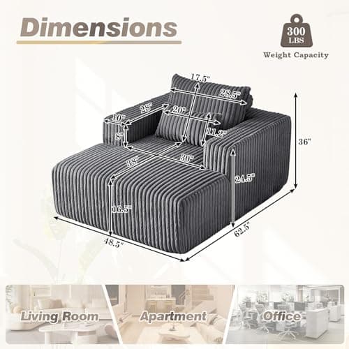 Oversized Grey Corduroy Chaise Longue Chair for Living Room and Bedroom Apartment, Modern 48.5-inch Deep Seat Single Cloud Lounge Floor Sofa Couch
Oversized Grey Modern Chaise Longue Chair Living Room Bedroom Apartment, 48.5-inch Deep Seat Upholstere