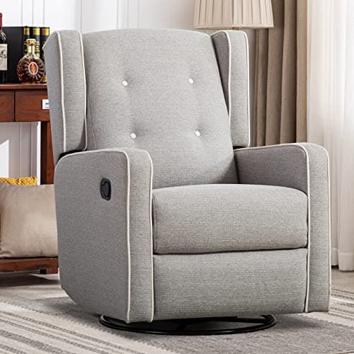 CANMOV White Manual Nursery Rocking Recliner Chair