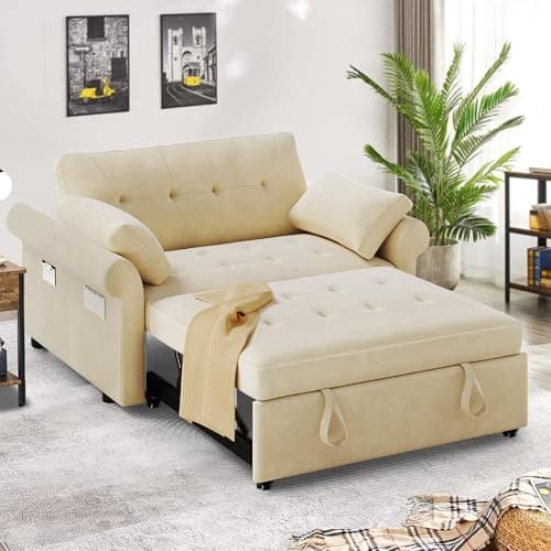 DWVO 3-in-1 Reclining Sleeper Sofa Bed, 56" Loveseat with Storage, Grey