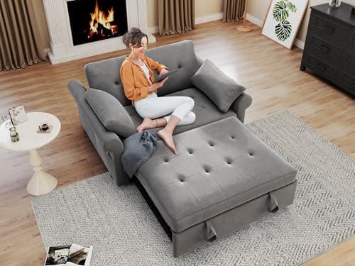 DWVO 3-in-1 Reclining Sleeper Sofa Bed, 56" Loveseat with Storage, Grey