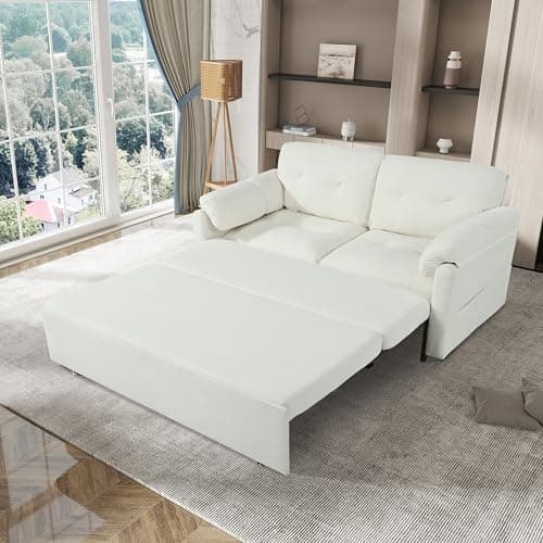 Eafurn 3-in-1 Convertible Pull-Out Sofa Bed Queen Size, Corduroy Lounge with Pillows & Storage
