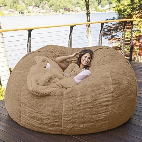 Black Big Round Soft Faux Fur Beanbag Chair Cover (5FT)