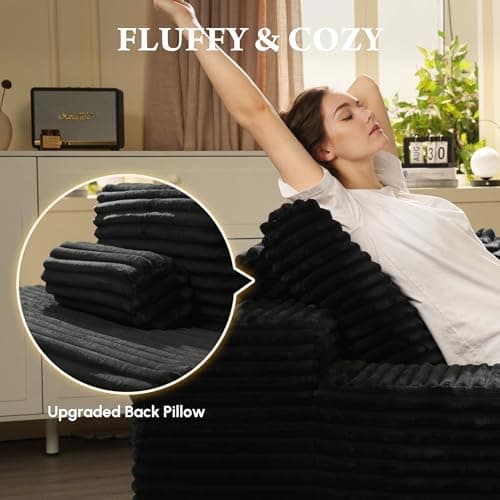 Oversized Chaise Lounge Chair - Black Faux Fur Sofa Bed (67"x48")