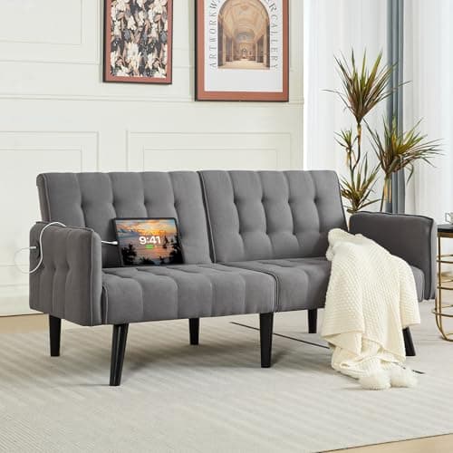 TYBOATLE 65" Convertible Futon Sofa Bed, Grey