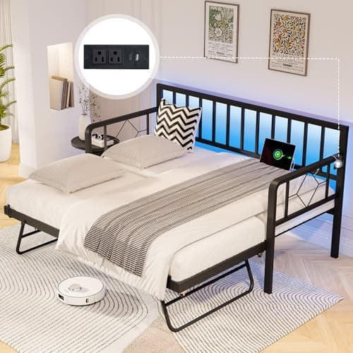 Jocisland Twin Daybed with Charging Station & LED Lights, Black