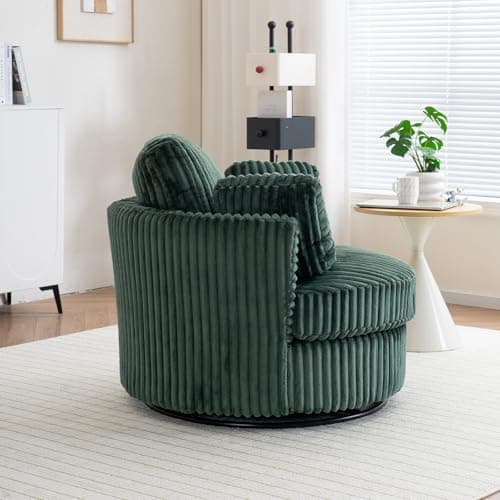 Green 360-Degree Swivel Barrel Chair with Thick Cushion & Throw Pillows