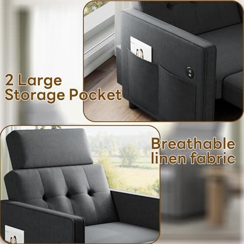 LIKIMIO 3-in-1 Sleeper Sofa Chair Bed, Dark Grey Linen Fabric