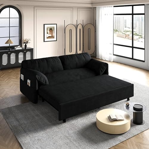 3-in-1 Convertible Sleeper Sofa Bed for Living Room with Side Pockets and Pillows