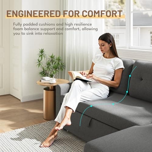 IULULU Medium Grey L-Shaped Sleeper Sofa with Pullout Bed