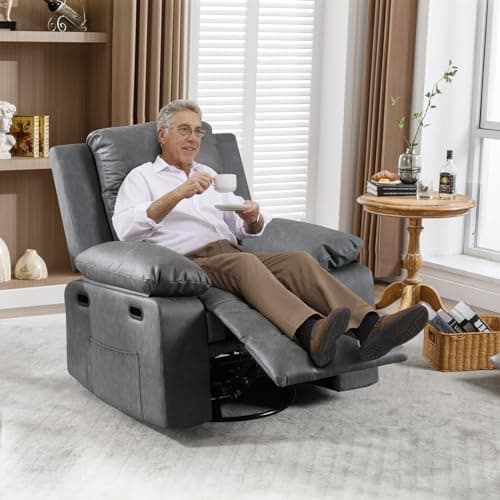 Rocking Recliner with Massage Heat, Faux Leather Nursery Chair - Grey