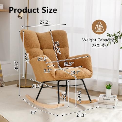 NIOIIKIT Kahaki Teddy Nursery Rocking Chair with High Backrest