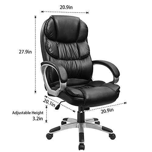 Furmax Black Leather High Back Ergonomic Office Chair with Lumbar Support and Padded Arms