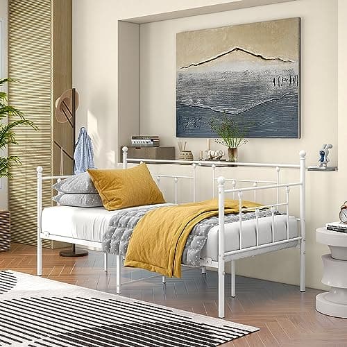 Black Twin Heavy Duty Metal Daybed Frame with Slats Mattress Foundation