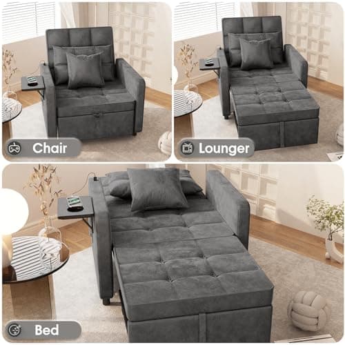 3-in-1 Velvet Sleeper Sofa Chair with USB Ports and Wing Table