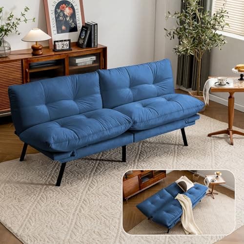 71" Comfortable Convertible Futon Love Seat Sleeper Sofa, Thick Cushion, Velvet Couch Bed for Small Spaces