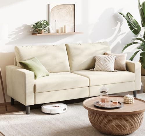 LINSY 79" Loveseat Sofa - Green Corduroy with Adjustable Seat and Spring Cushion