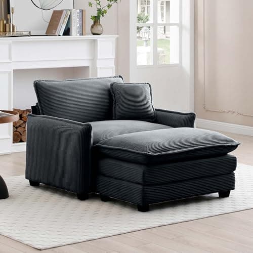 Oversized Chaise Lounge Chair with Ottoman for Bedroom and Living Room, Grey