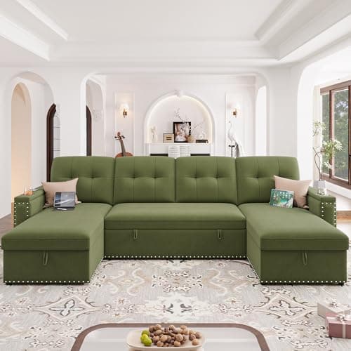 HIFIT 112" U-Shaped Sectional Couch with LED Lights & USB, Grey