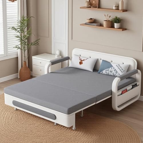 Extendable Sofa Bed with Storage, zioSofa Dark Grey and White